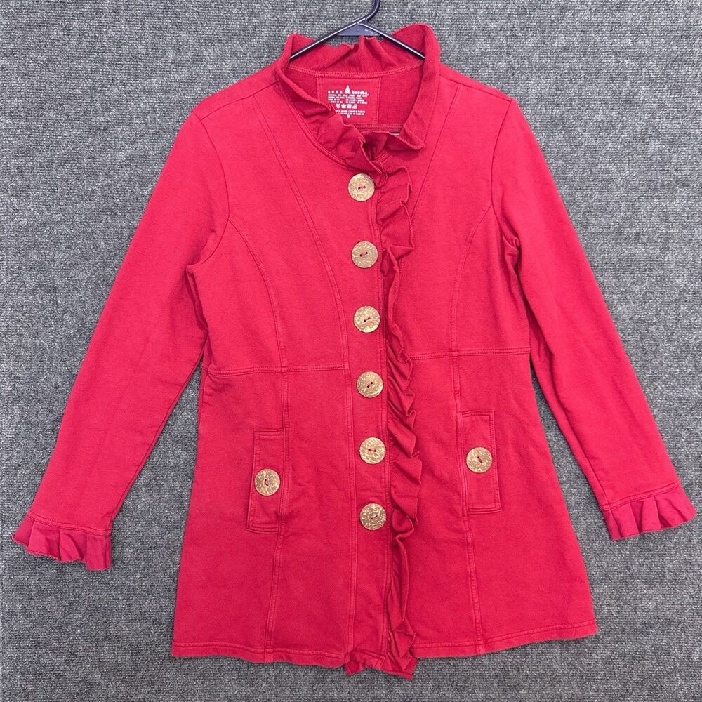 Neon Buddha Jacket Cardigan Red Lagenlook Yoga Ruffle Trim Sz M